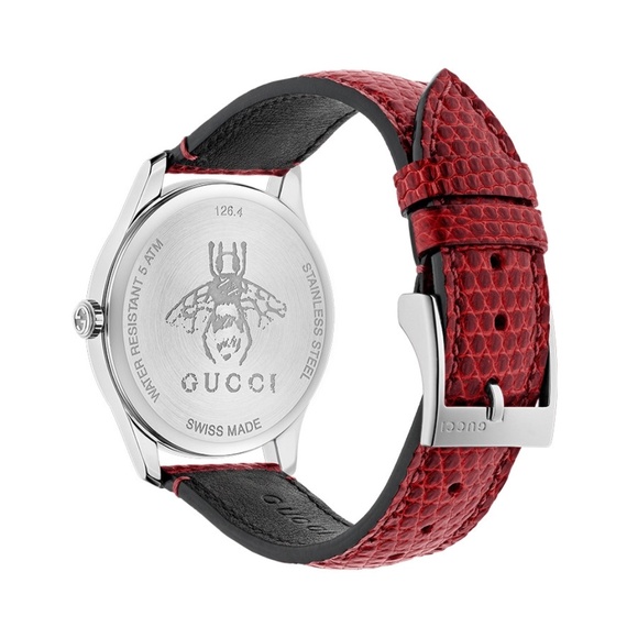 36mm Gucci G-Timeless Red Mother of Pearl with Lizard Strap - Picture 6 of 8